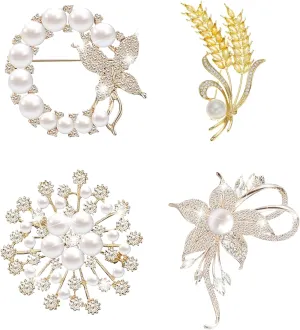 4 Pcs Pearl Brooches and Pins for Women,Elegant Broches for Daily Wear and Commemorative Occasions