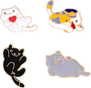 4pcs Cute Cat Brooch Pin Set for Women Girls Lovely Cartoon Lapel Pins Animal Enamel Pins Badge for Clothing Bag Decor