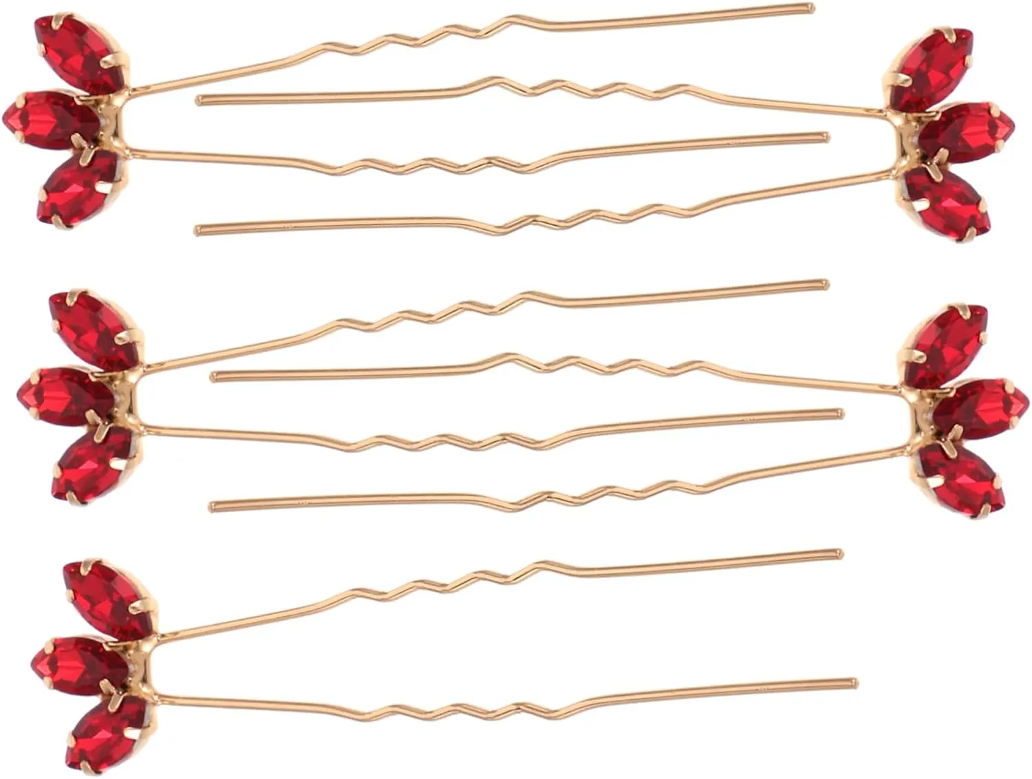 5pcs U Shaped Red Rhinestone Hair Pins Elegant Bridal Accessories Stylish Clips for Weddings Prom Parties Modern Design for Women