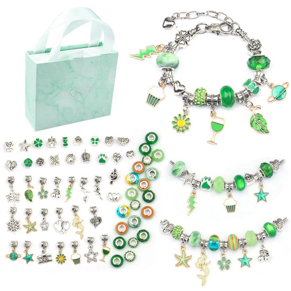 63Pcs Christmas DIY Bracelet Making Kit Pendant Bracelet Ornaments Green