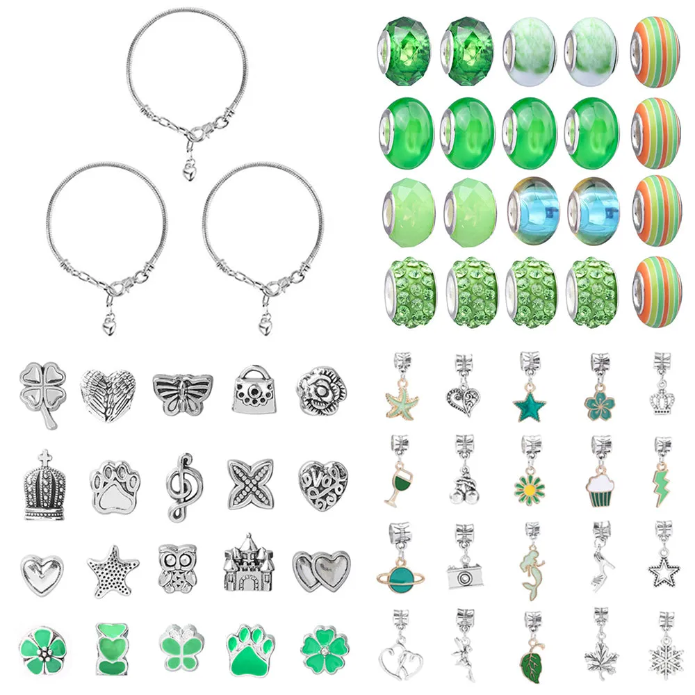63Pcs Christmas DIY Bracelet Making Kit Pendant Bracelet Ornaments Green