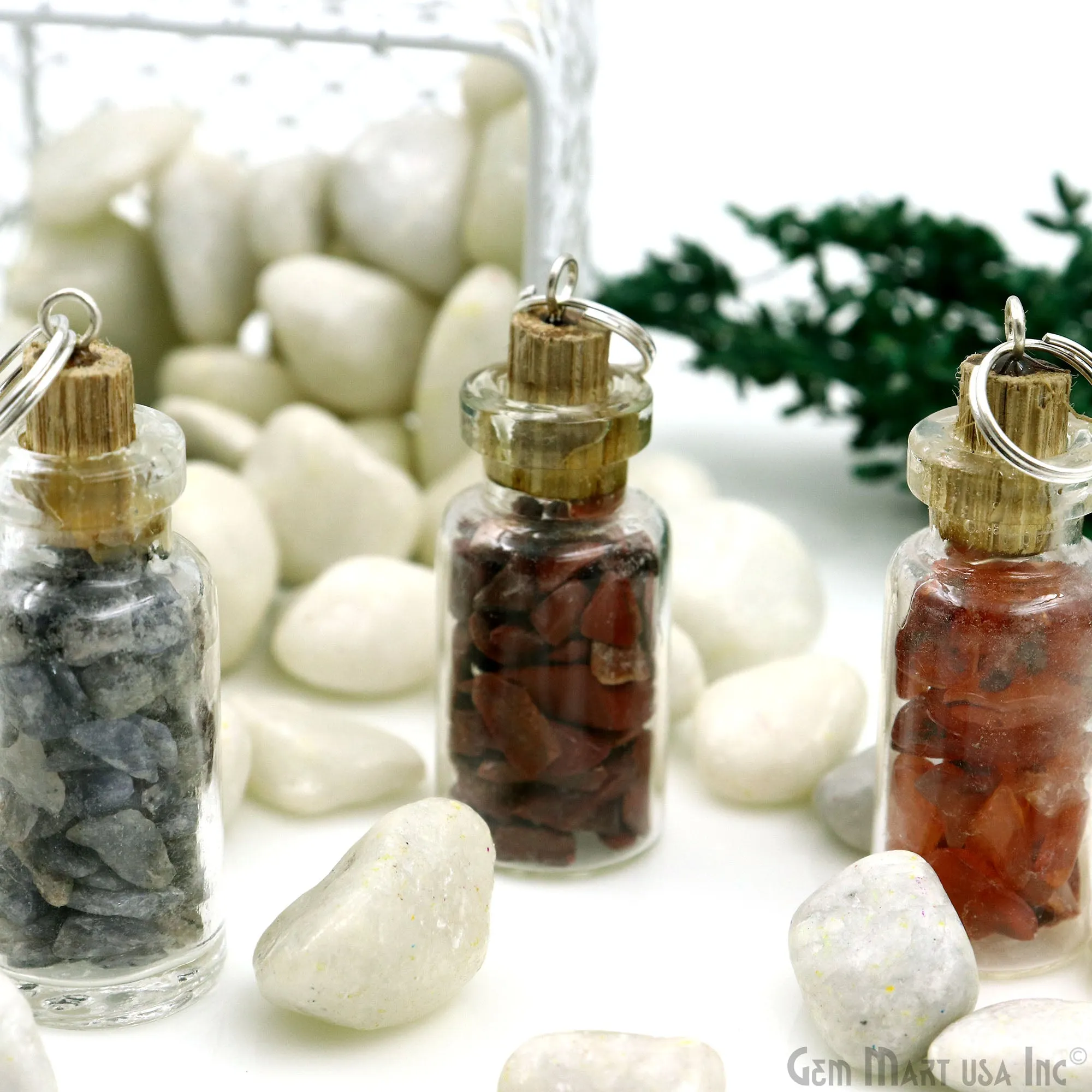 7pc Lot Uncut Chips Bottle Pendant Charms With Silver Plated Top Jump Ring