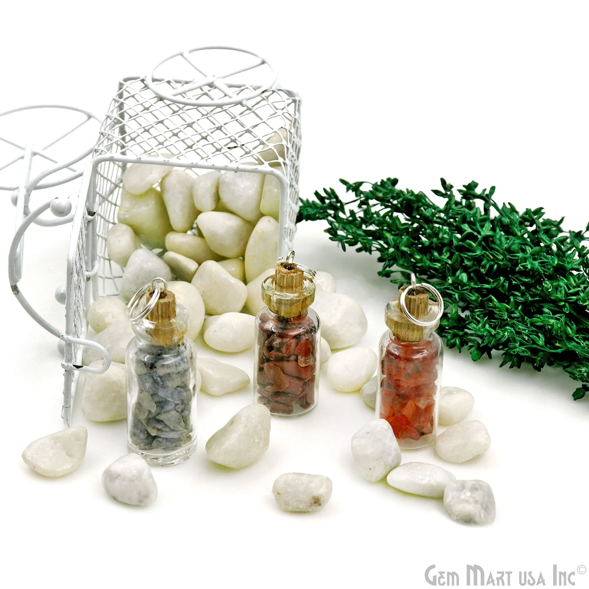7pc Lot Uncut Chips Bottle Pendant Charms With Silver Plated Top Jump Ring
