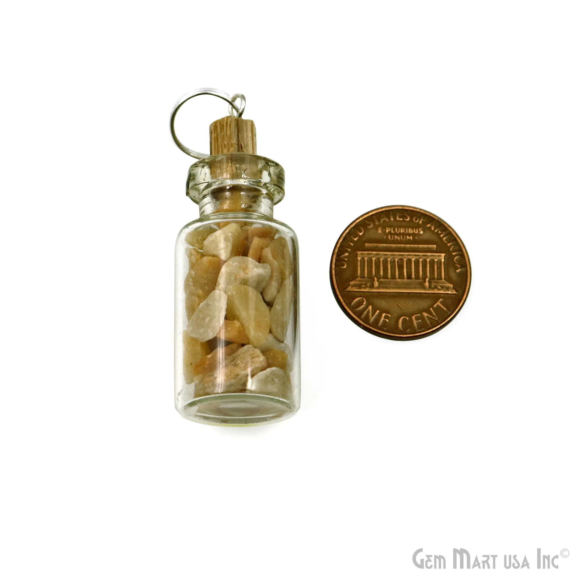 7pc Lot Uncut Chips Bottle Pendant Charms With Silver Plated Top Jump Ring