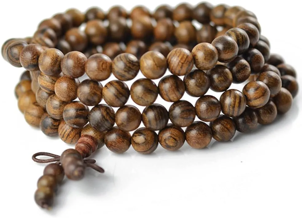 8mm Natural Sandalwood Bracelet Link Wrist Necklace 108 Tibetan Buddhist Prayer Beads Buddha Mala