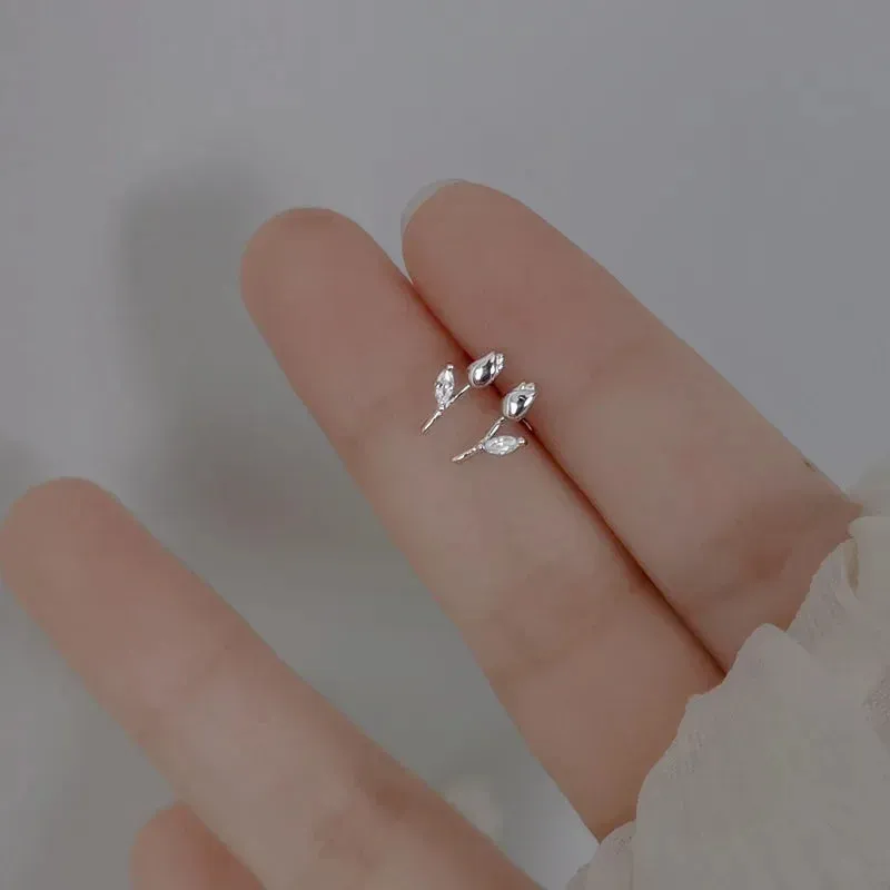 925 Silver Needle Shiny Zircon Butterfly Earring for Students