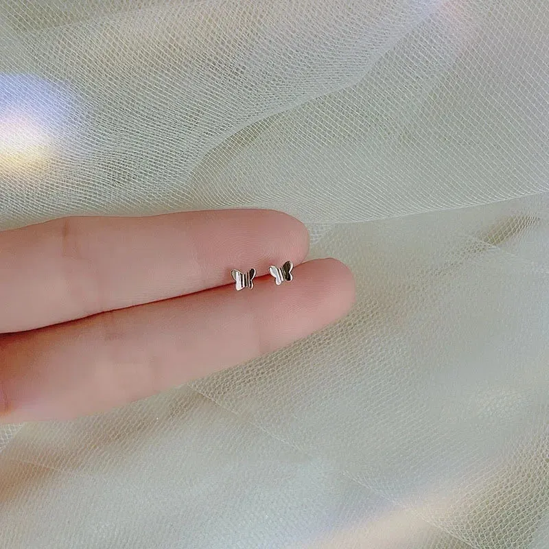 925 Silver Needle Shiny Zircon Butterfly Earring for Students