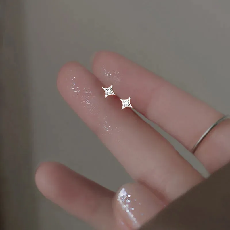 925 Silver Needle Shiny Zircon Butterfly Earring for Students