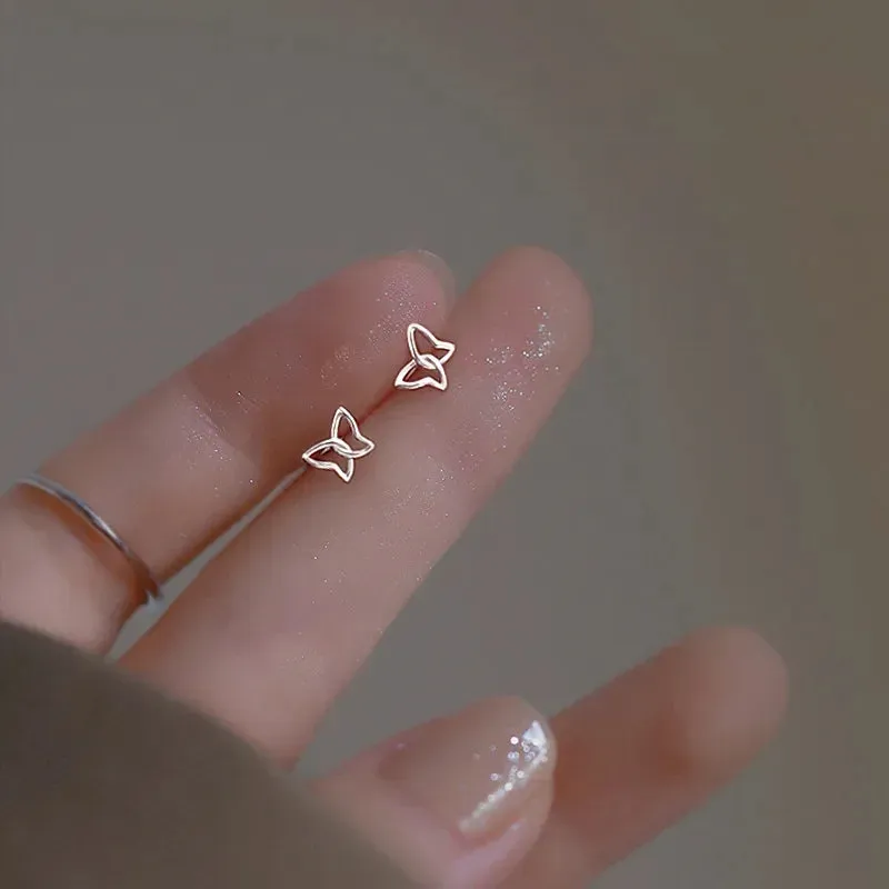 925 Silver Needle Shiny Zircon Butterfly Earring for Students