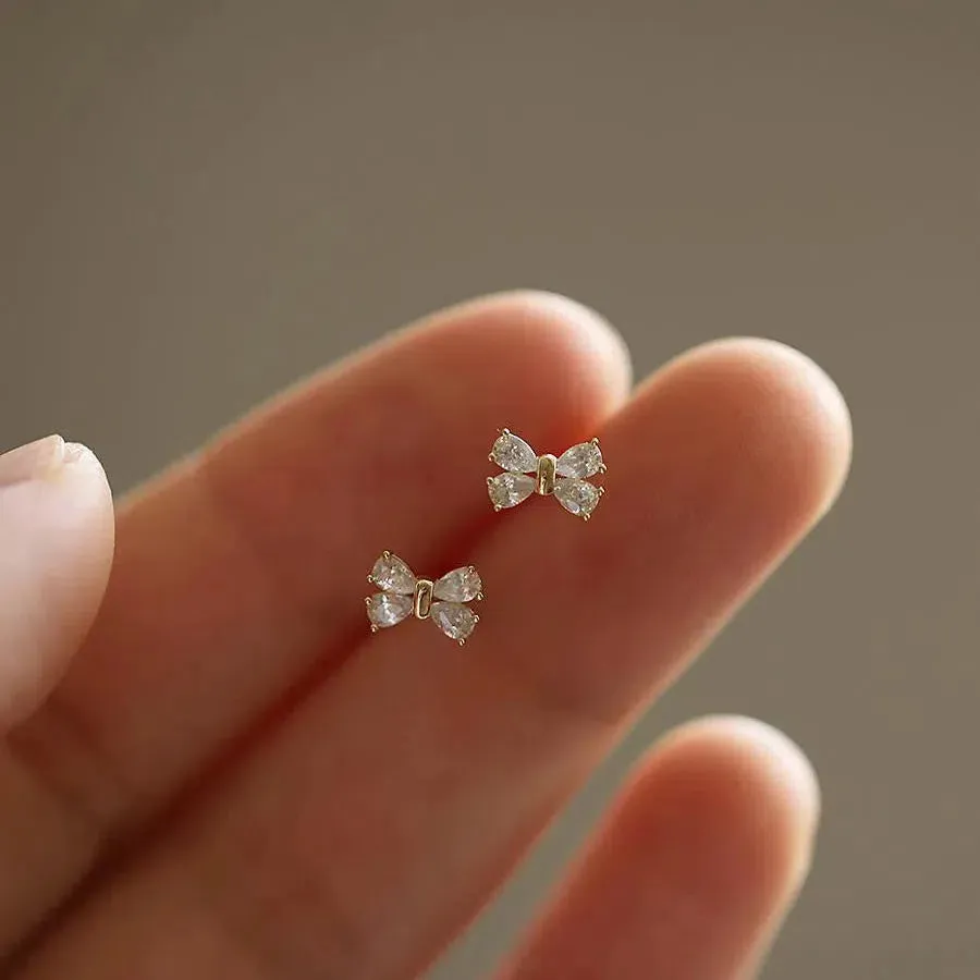 925 Silver Needle Shiny Zircon Butterfly Earring for Students