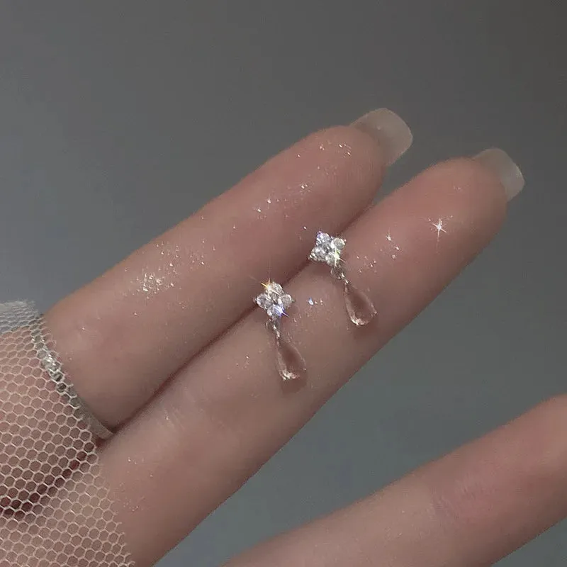925 Silver Needle Shiny Zircon Butterfly Earring for Students