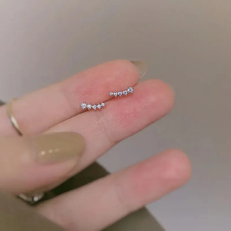 925 Silver Needle Shiny Zircon Butterfly Earring for Students