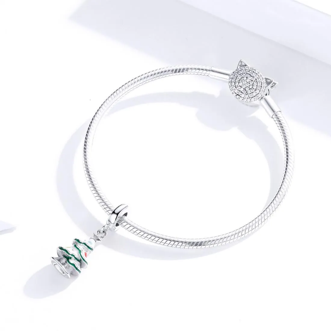 925 Sterling Silver Platinum Plated Christmas Tree Pendant For Diy Bracelets And Necklaces