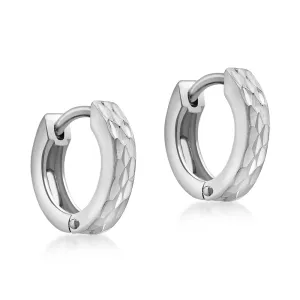 9ct White Gold Pyramid Creole Earrings