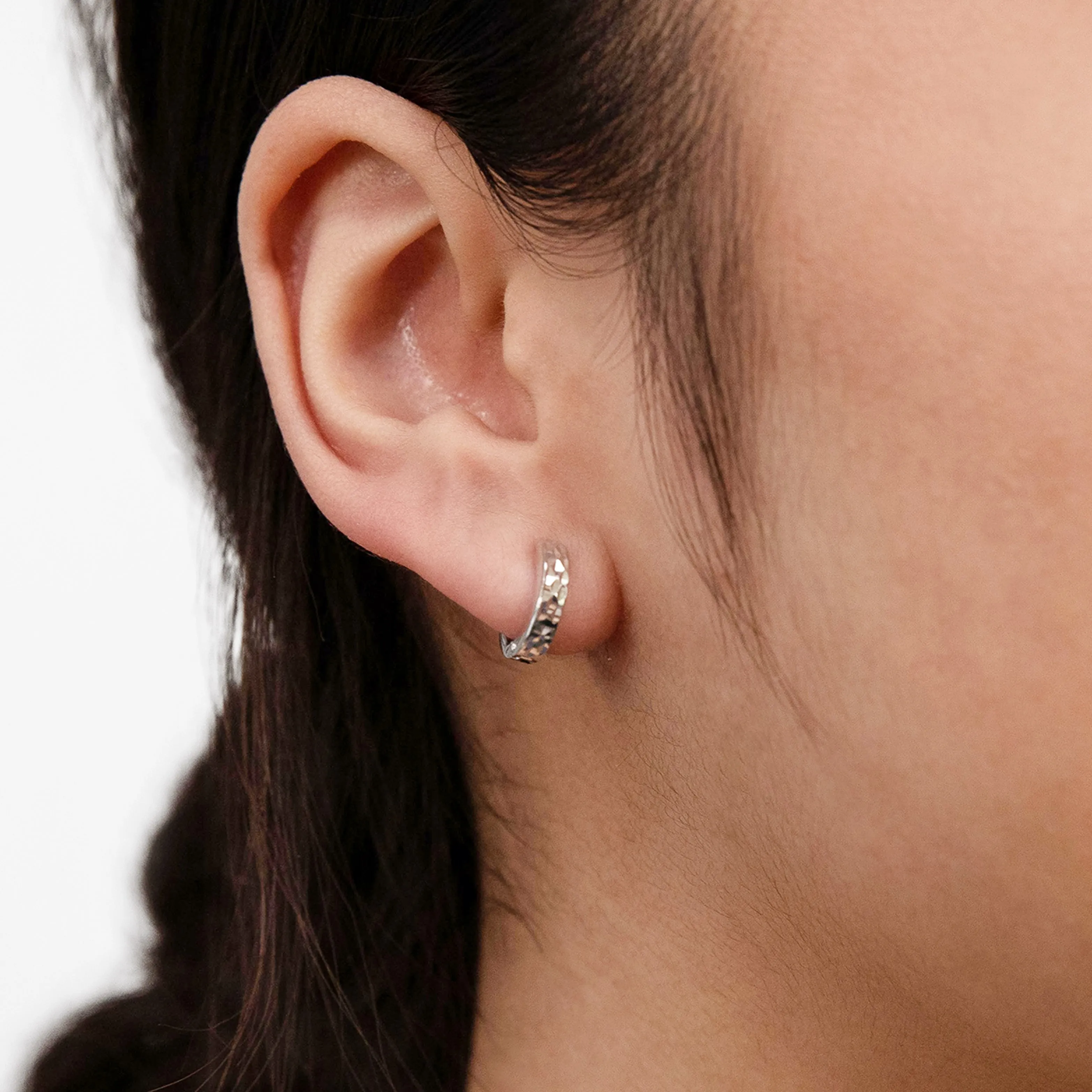 9ct White Gold Pyramid Creole Earrings