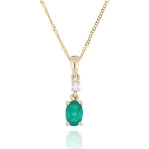 9ct Yellow Gold 0.45ct Emerald And Diamond Drop Necklace