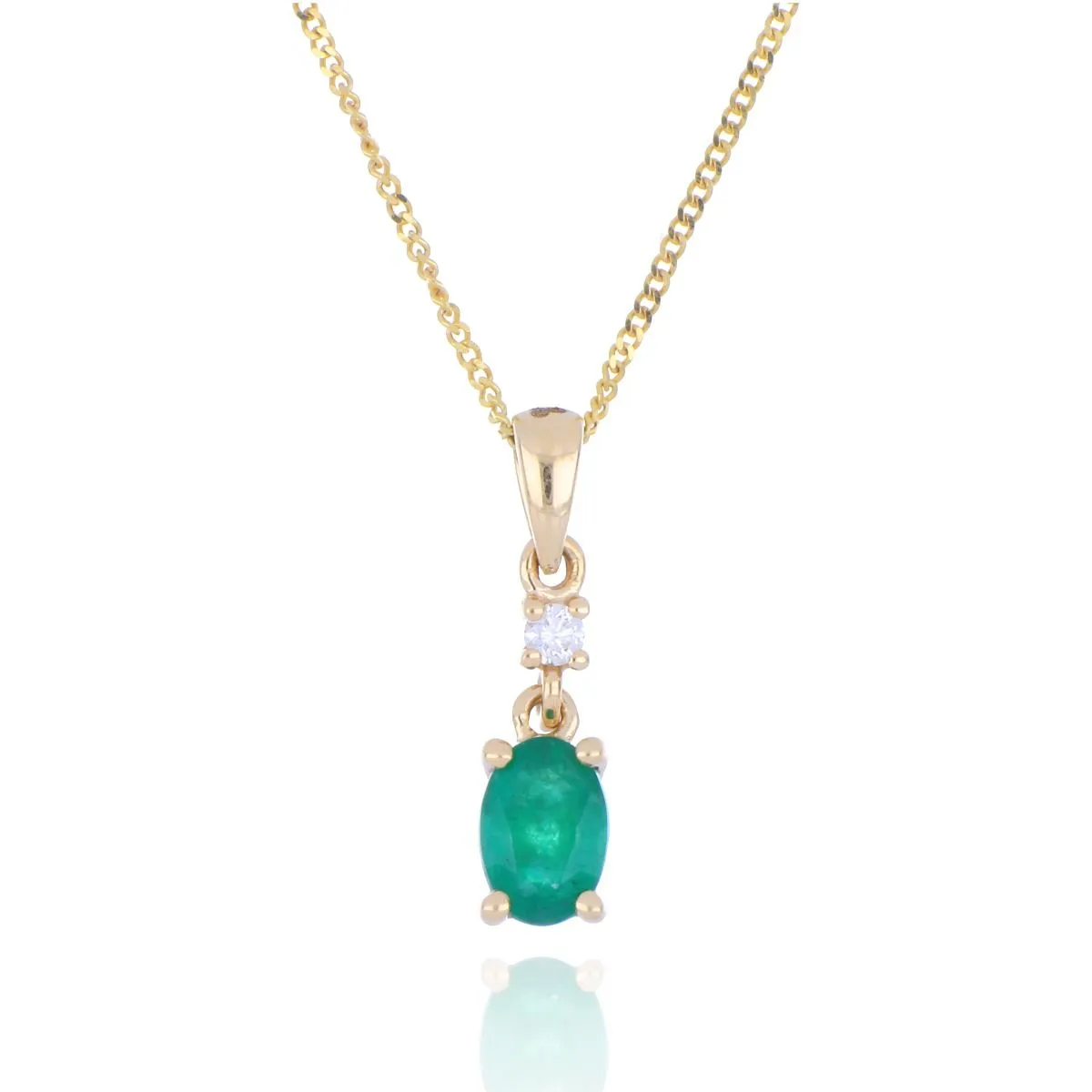 9ct Yellow Gold 0.45ct Emerald And Diamond Drop Necklace
