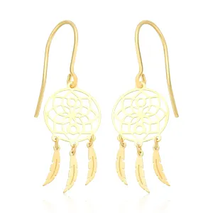 9ct Yellow Gold Dream Catcher Drop Earrings