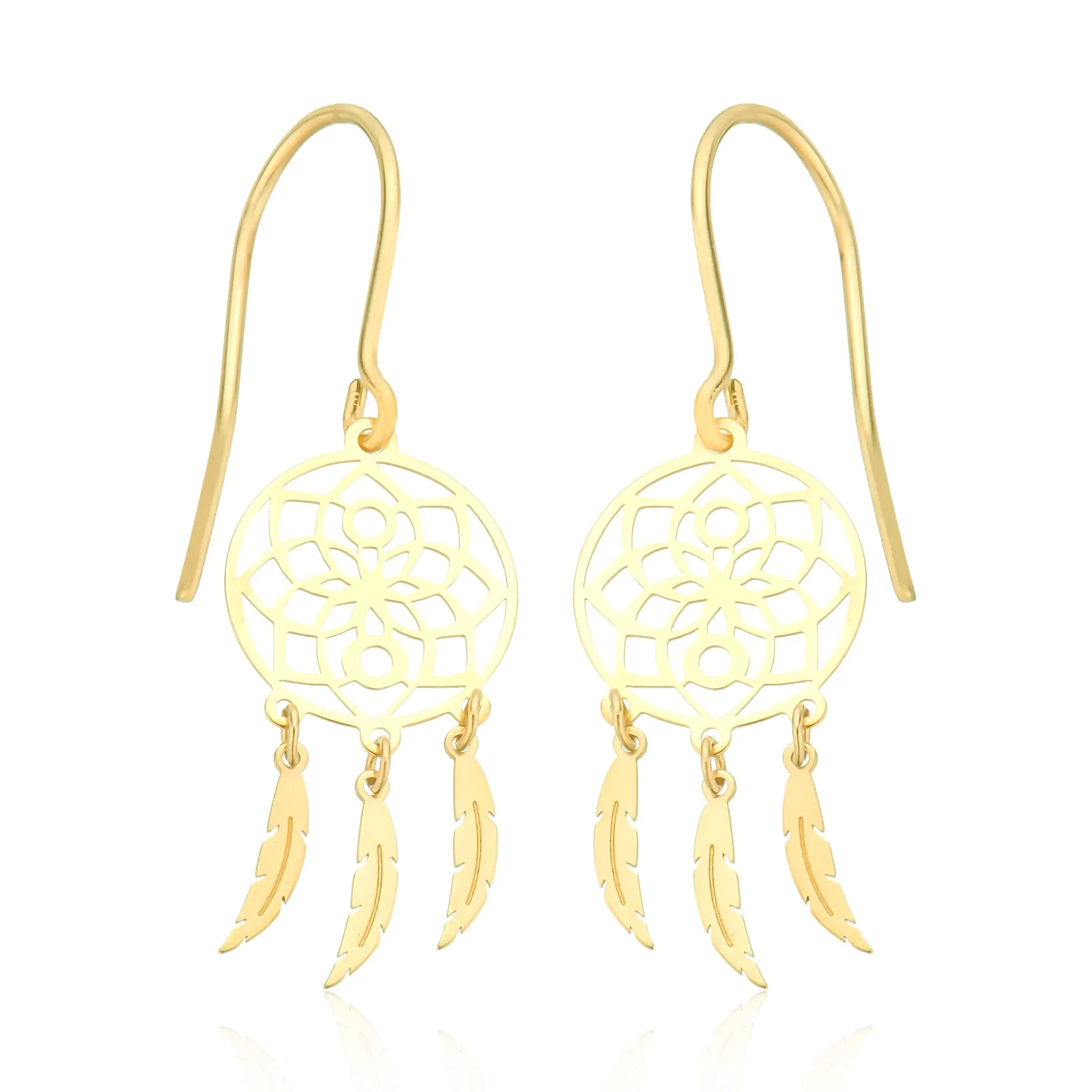 9ct Yellow Gold Dream Catcher Drop Earrings