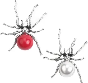 Acxico 2Pcs Fun Creative Metal Spider Brooch Coat Clothing pin Insect brooches Gift,Red , White