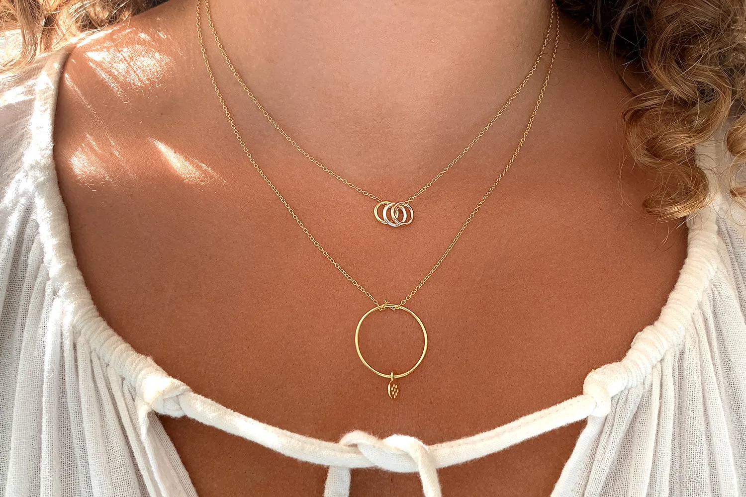 Albarino Sterling Silver 3 Ring Gold Necklace