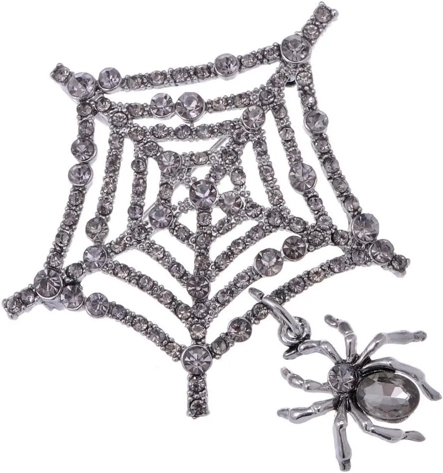 Alilang Crystal Rhinestone Faux Pearl Halloween Costume Party Spider Brooches Pins
