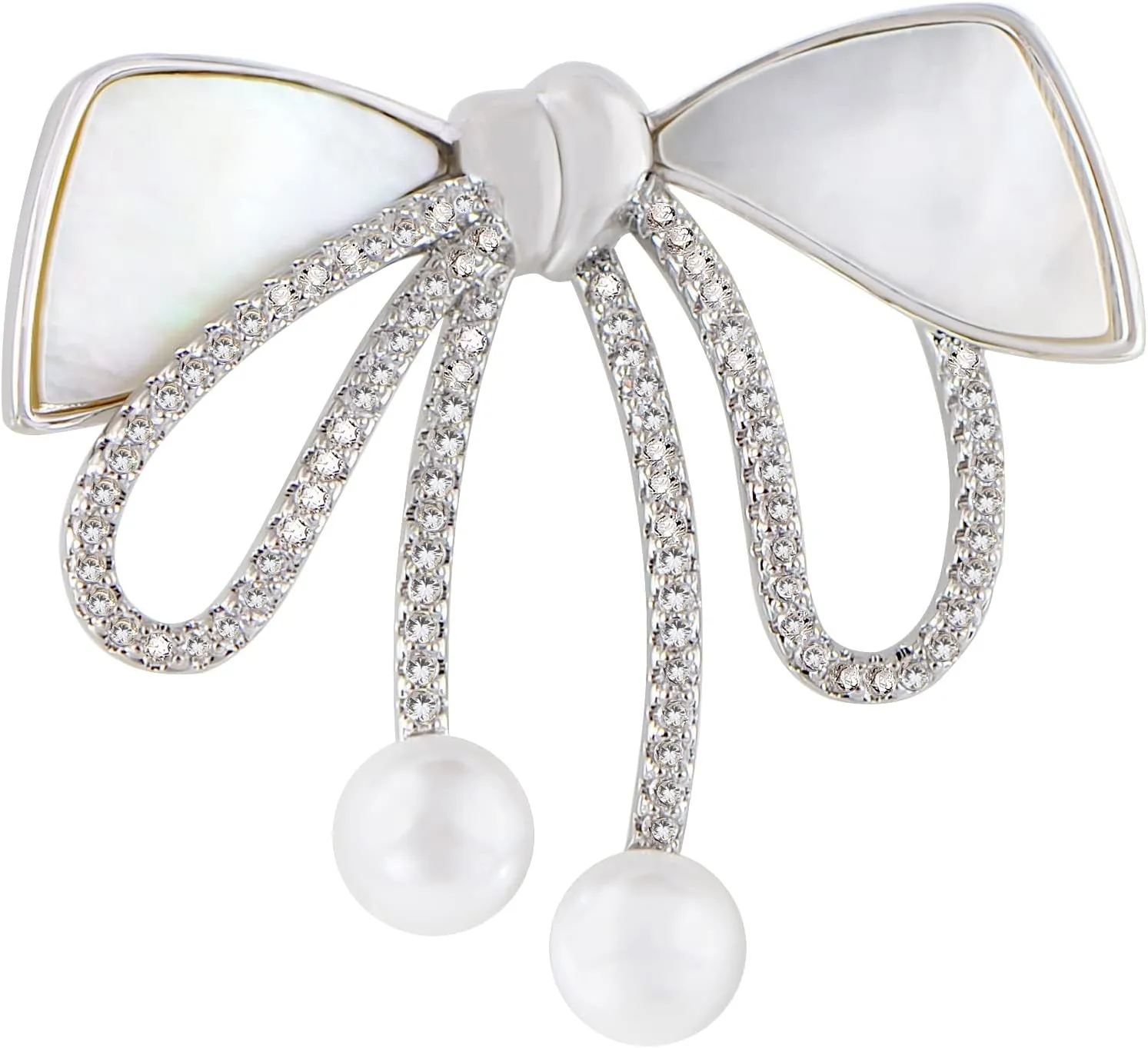 Alilang Cubic Zirconia Bridal Natural Seashell Bowknot Brooches Pins Crystal Rhinestones Vintage Women Accessory