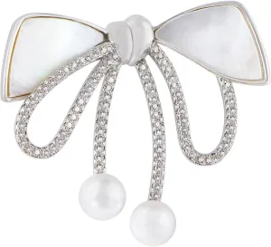 Alilang Cubic Zirconia Bridal Natural Seashell Bowknot Brooches Pins Crystal Rhinestones Vintage Women Accessory