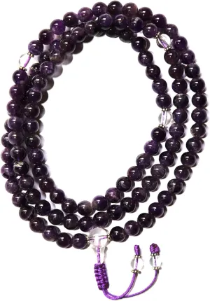 Amethyst Stone Mala, Buddhist Prayer Mala, Adjustable Knot