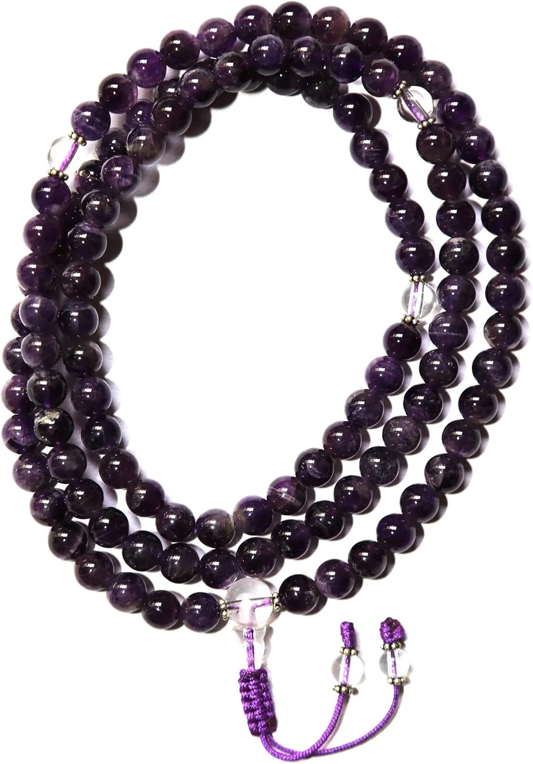 Amethyst Stone Mala, Buddhist Prayer Mala, Adjustable Knot