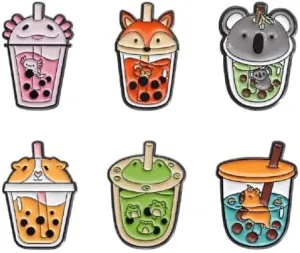Animal Pin Cute Animal Bubble Tea Drink Enamel Lapel Pin Brooches Cute Boba Brooch Kawaii Bags Backpacks Jackets Hat Accessory Decoration animal pins for backpacks Set of 6