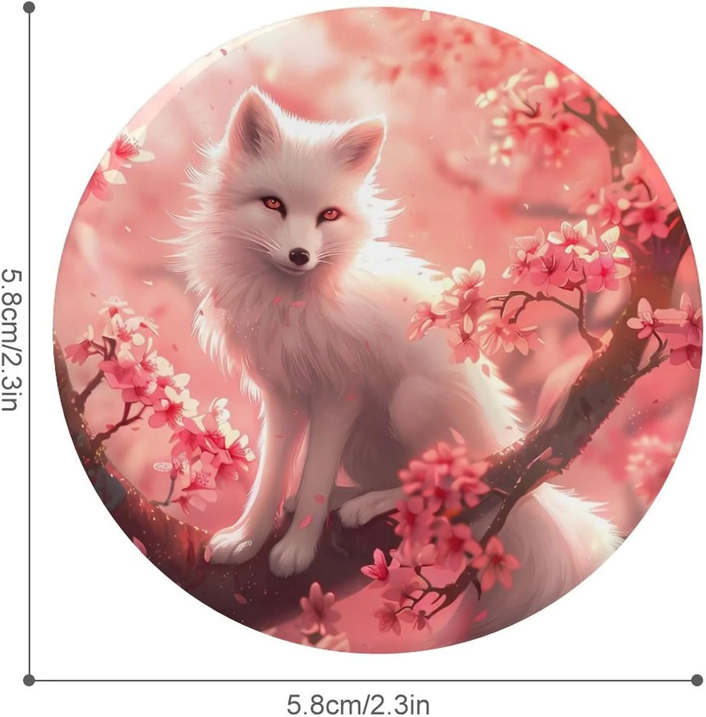 Animal White Fox On Cherry Flowers Brooch Pins Personalized Tinplate Badges Round Lapel Pin for Party Decorations