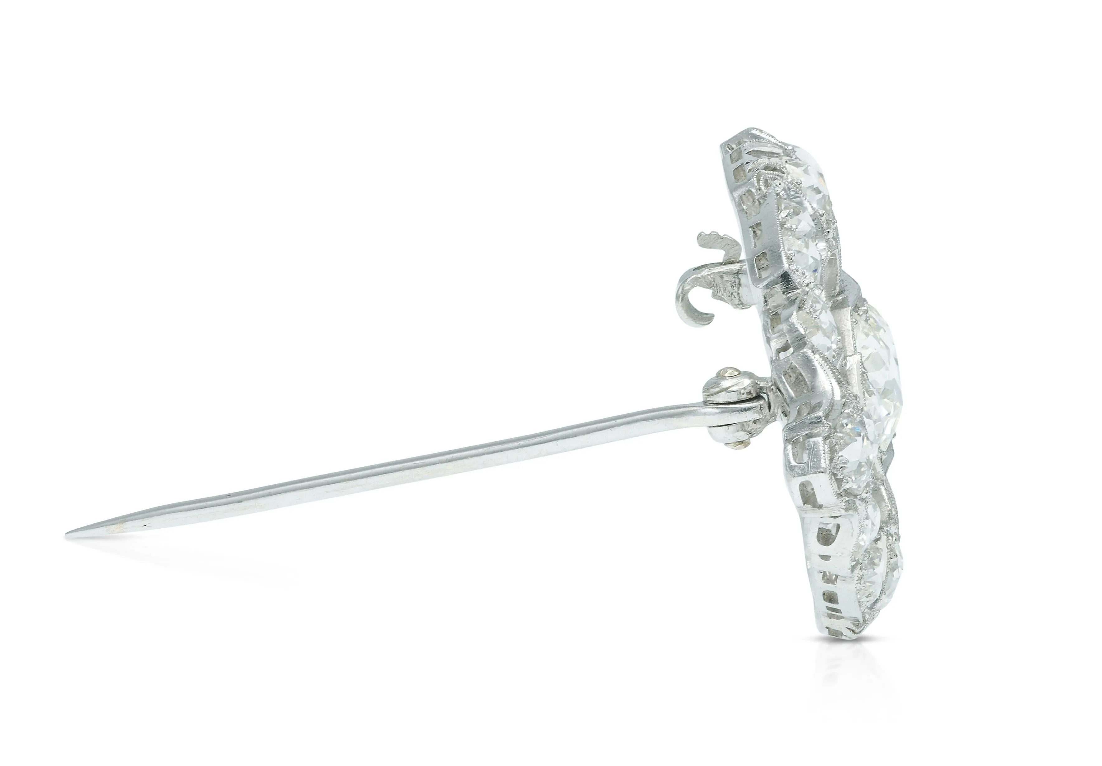 Antique Edwardian 1910s 5.15 Carat Old European cut Diamond Openwork Brooch