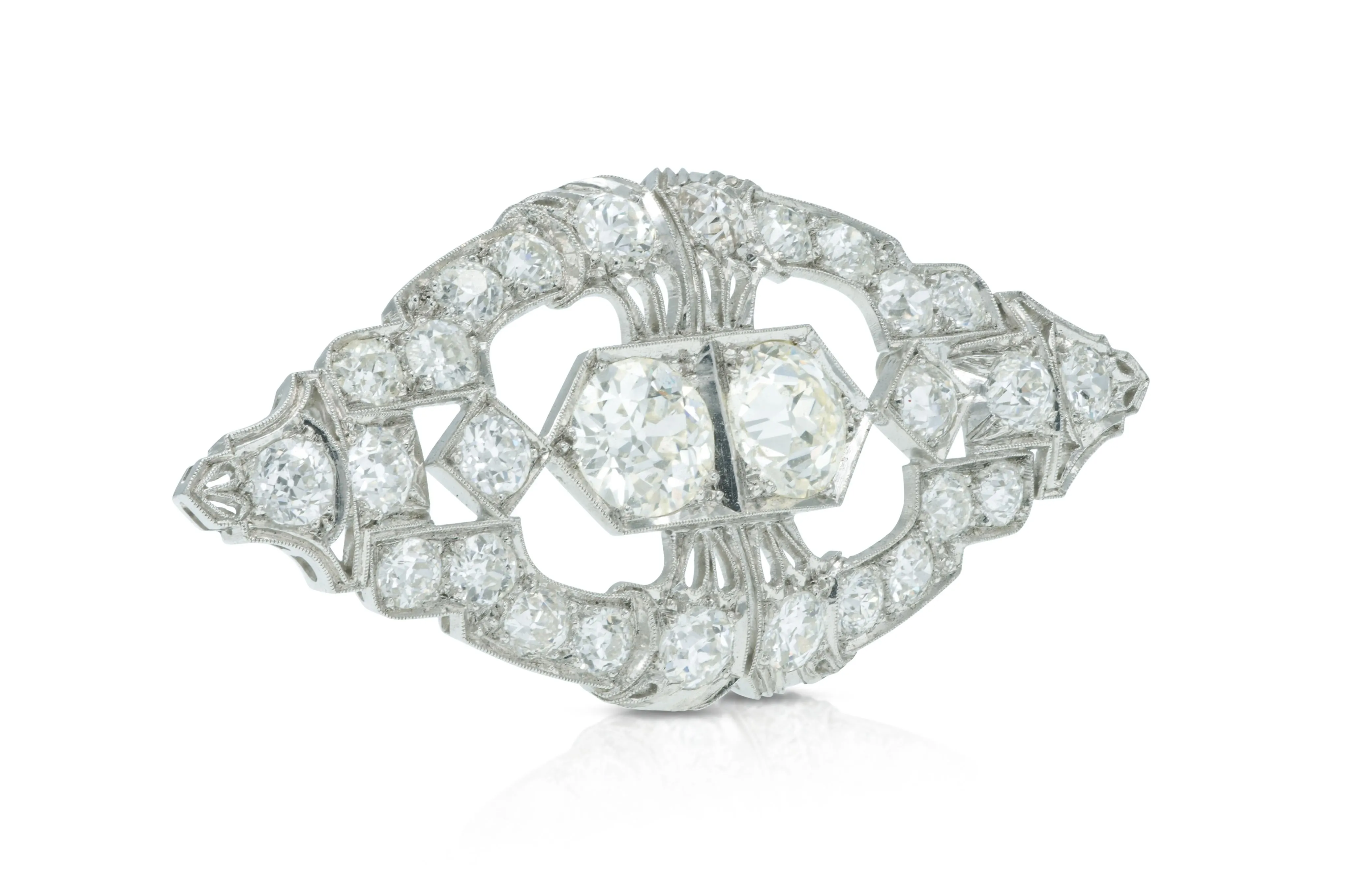 Antique Edwardian 1910s 5.15 Carat Old European cut Diamond Openwork Brooch