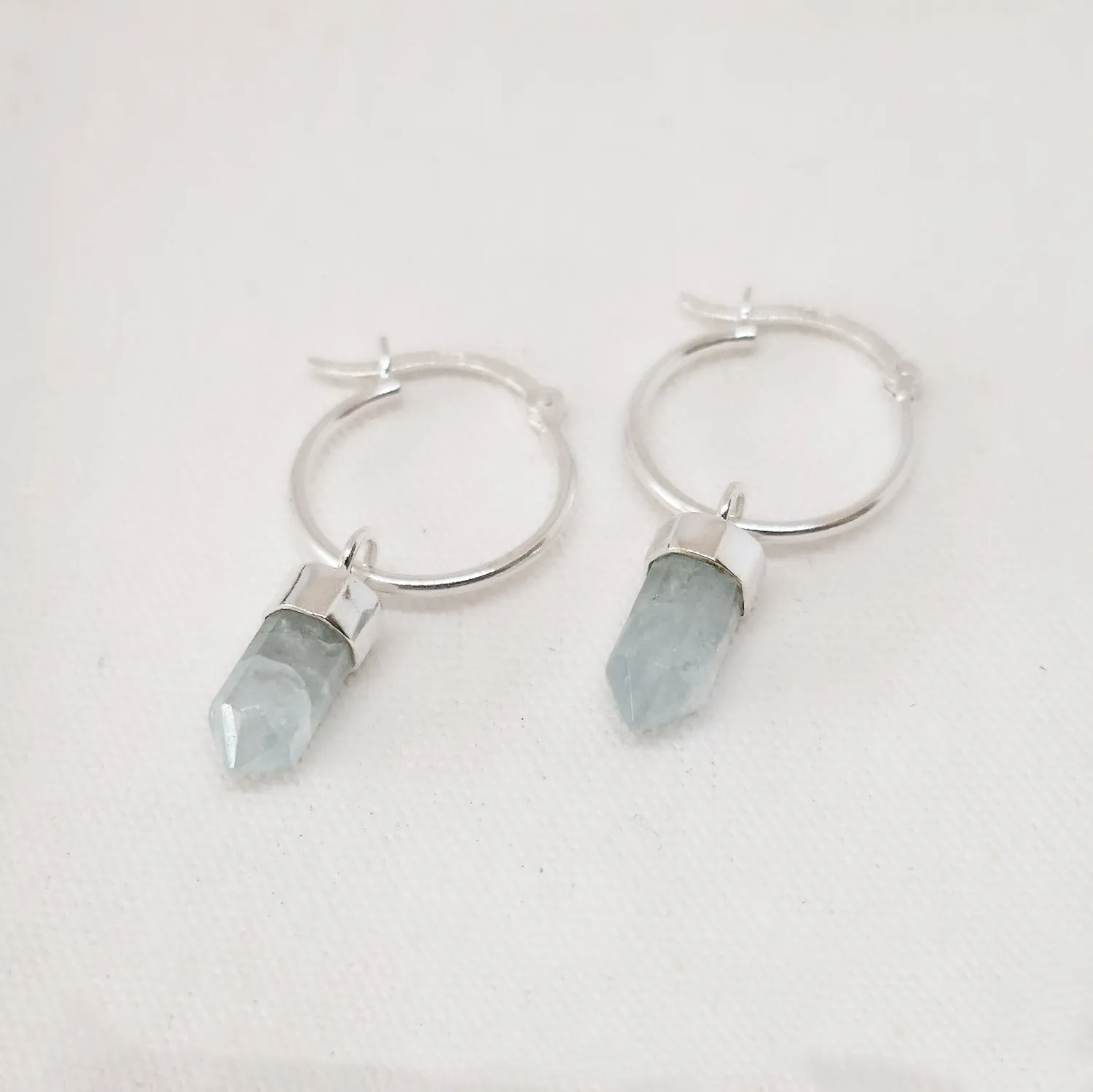 Aquamarine Point Hoop Earrings