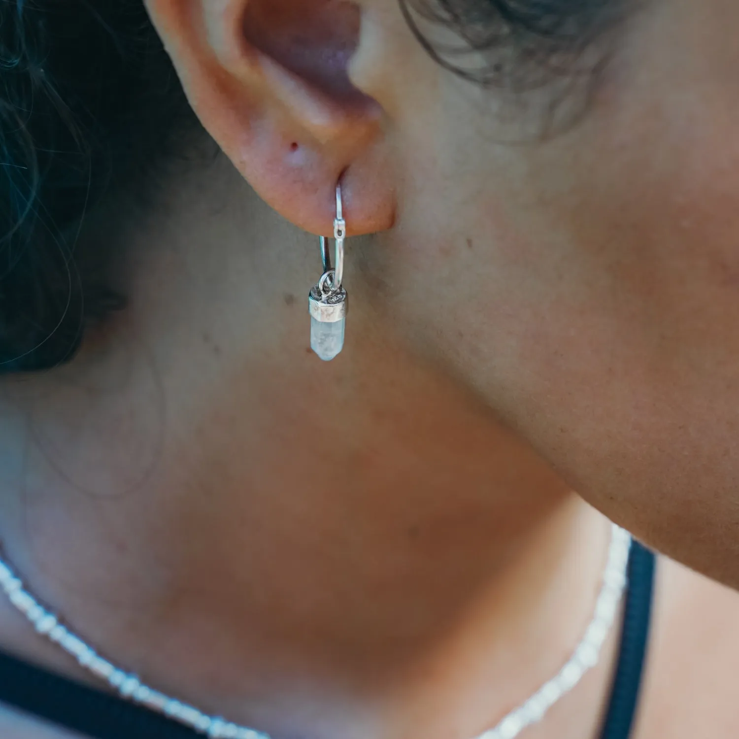 Aquamarine Point Hoop Earrings