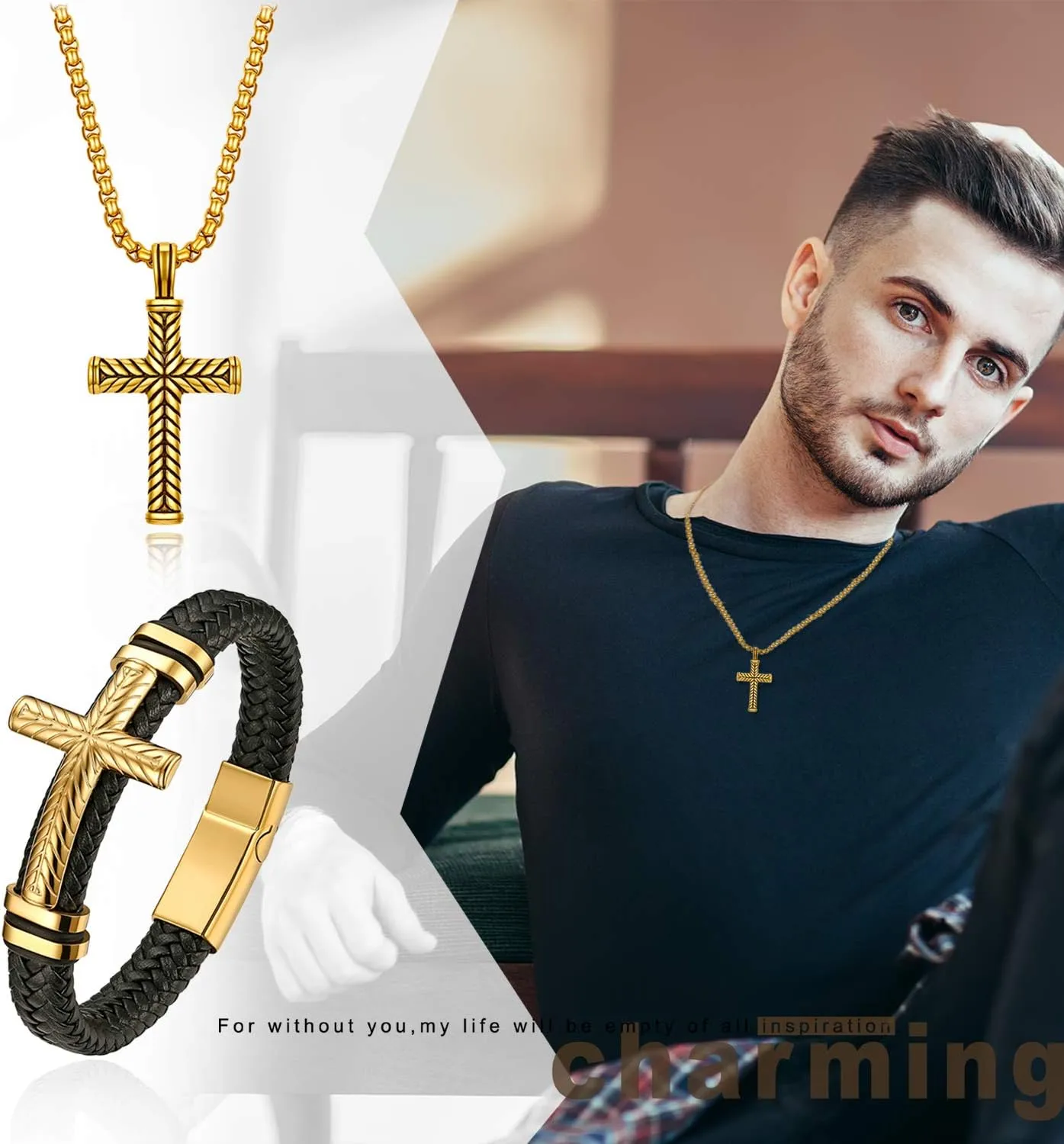 Aroncent 2pcs Scorpion Necklaces and Leather Bracelet for Men Stainless Steel Bangle Cuff Bracelet Scorpion Pendant Necklaces Punk Jewerly Set Christmas Halloween