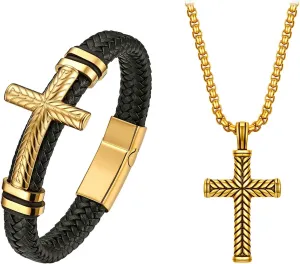 Aroncent 2pcs Scorpion Necklaces and Leather Bracelet for Men Stainless Steel Bangle Cuff Bracelet Scorpion Pendant Necklaces Punk Jewerly Set Christmas Halloween