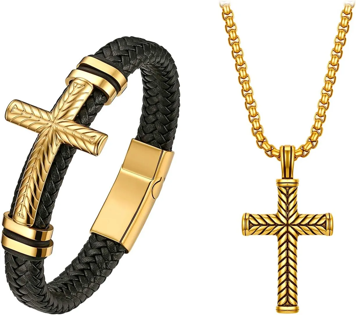 Aroncent 2pcs Scorpion Necklaces and Leather Bracelet for Men Stainless Steel Bangle Cuff Bracelet Scorpion Pendant Necklaces Punk Jewerly Set Christmas Halloween