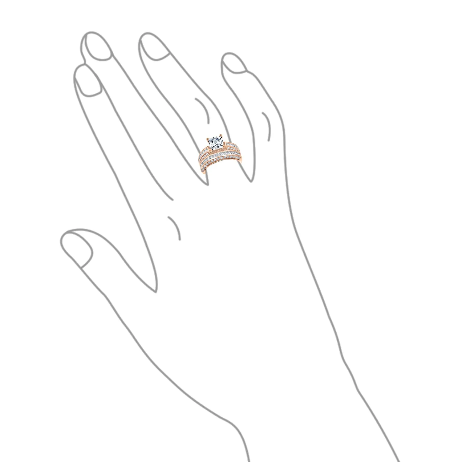 Art Deco Blue Princess Cut Cocktail Statement Ring Rose Gold Sterling Silver