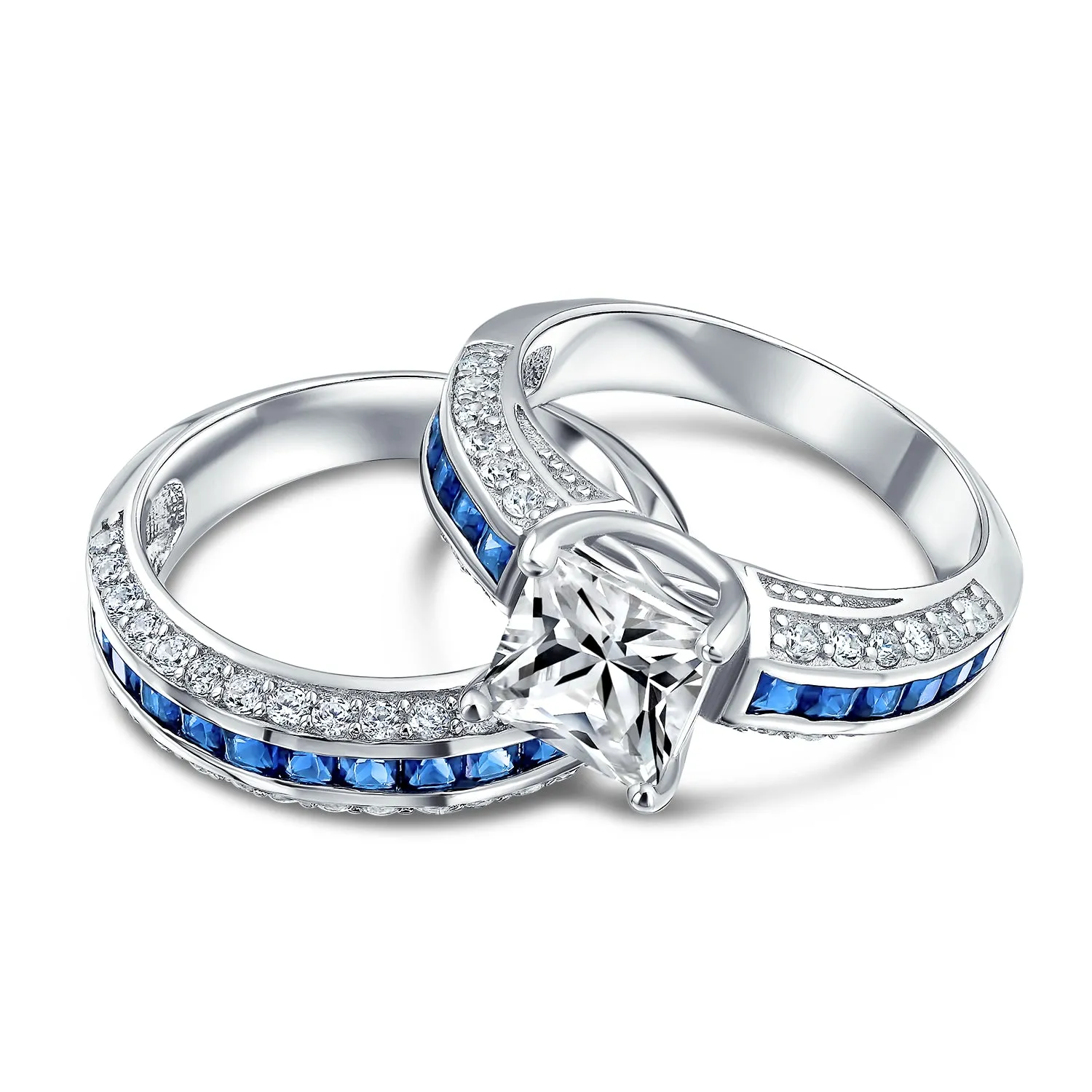 Art Deco Blue Princess Cut Cocktail Statement Ring Rose Gold Sterling Silver