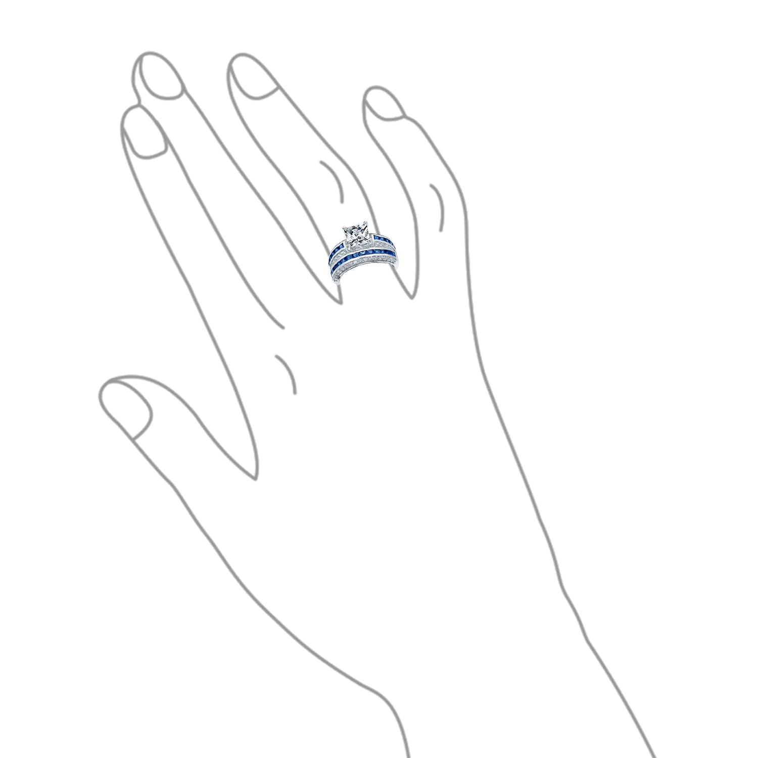 Art Deco Blue Princess Cut Cocktail Statement Ring Rose Gold Sterling Silver