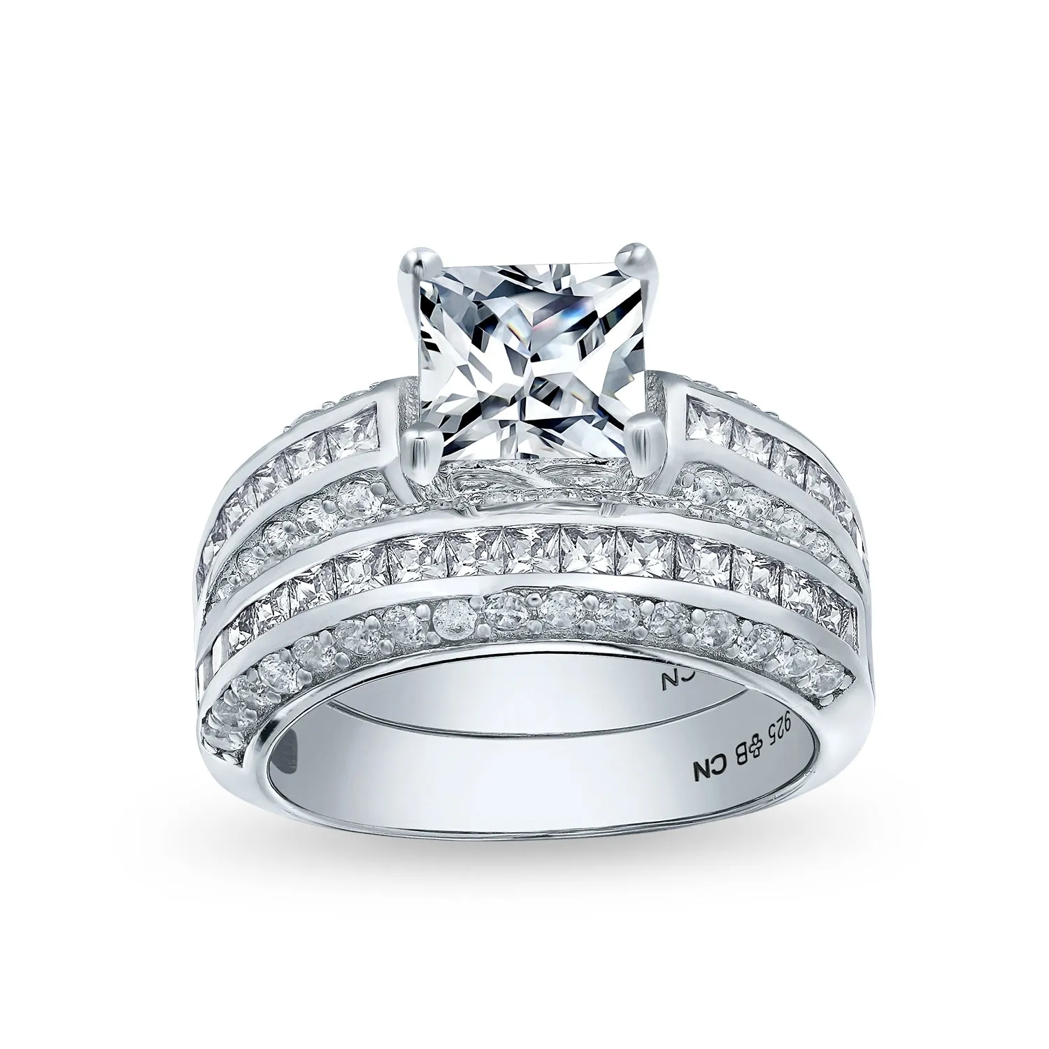 Art Deco Blue Princess Cut Cocktail Statement Ring Rose Gold Sterling Silver