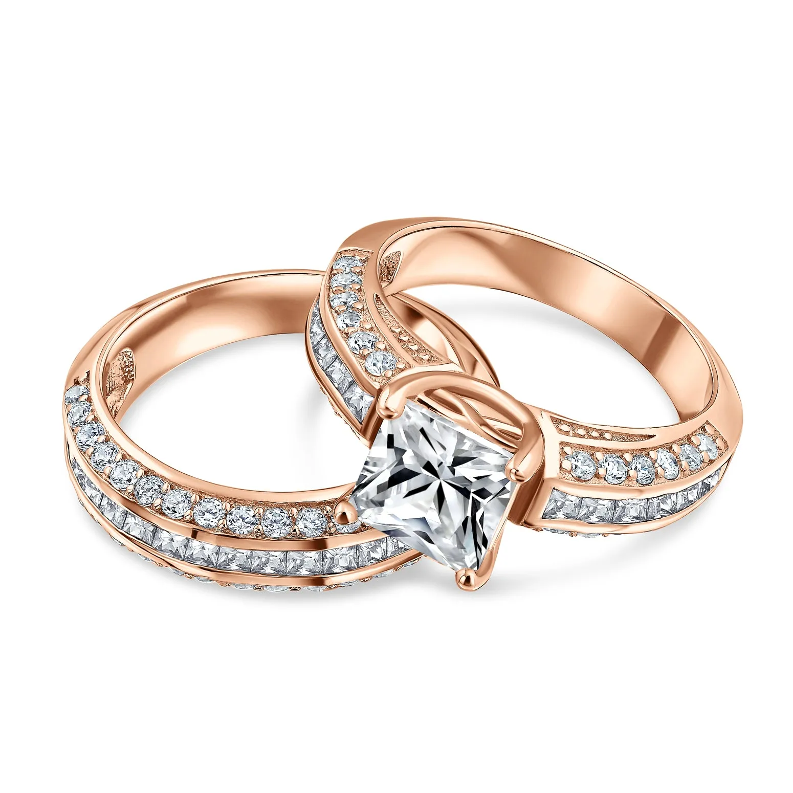 Art Deco Blue Princess Cut Cocktail Statement Ring Rose Gold Sterling Silver