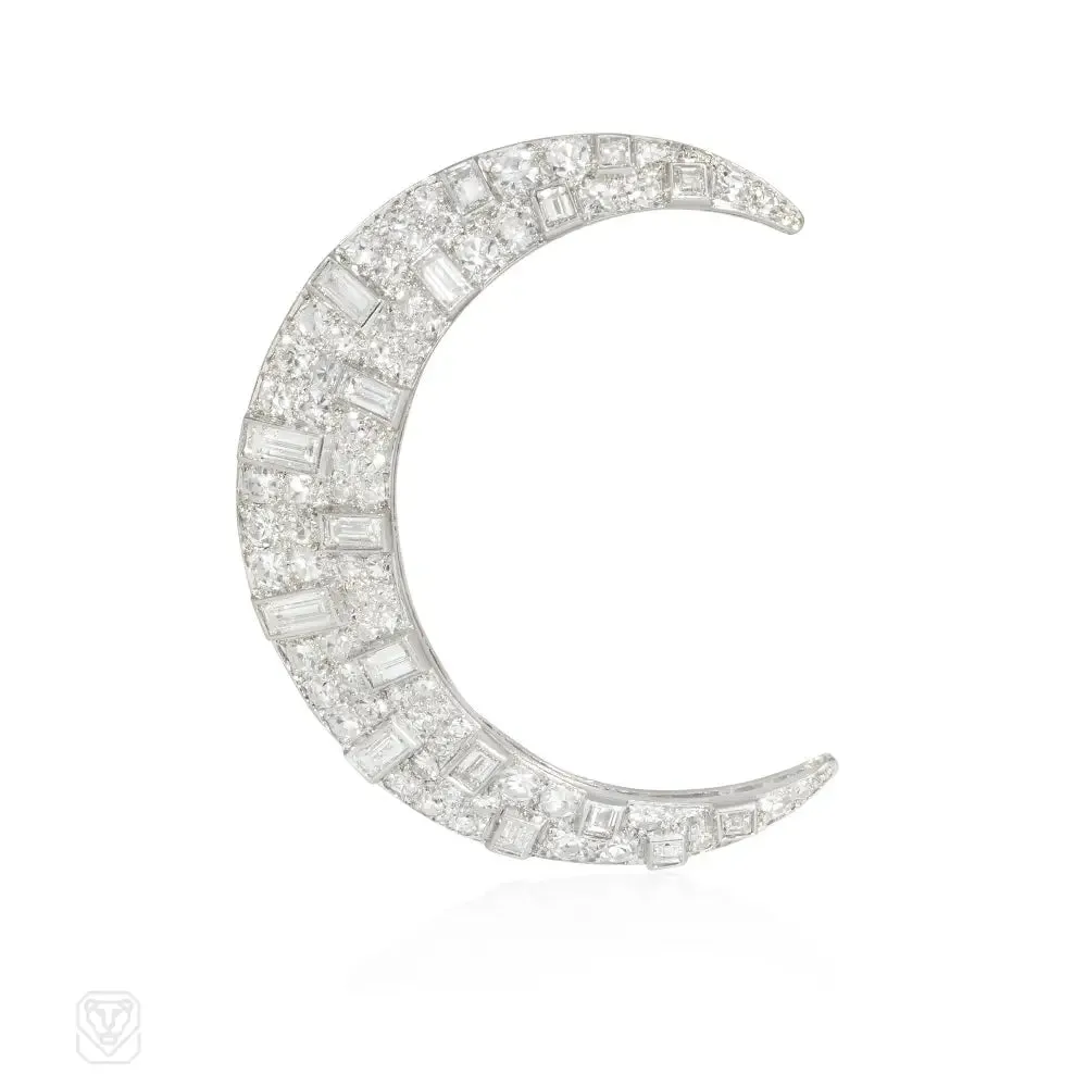 Art Deco crescent moon brooch
