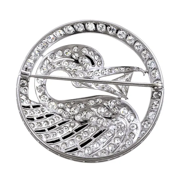 Art Deco Diamond & Onyx Swan Brooch