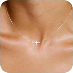 ASCOMY Cross Necklace for Women 14K Gold & Silver Plated Cross Necklace Trendy Cross Pendant Necklace Cubic Zirconia Cross Box Chain Pearl Beads Link Choker Minimalist Daily Jewelry Gift for Women