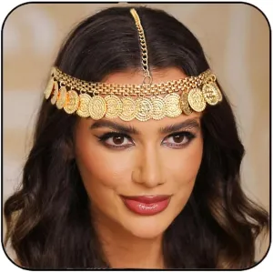 Aukmla Coins Head Chain Gold Sequin Headpiece Hair Chains Festival Costume Headband Hair Accessories for Women and Girls