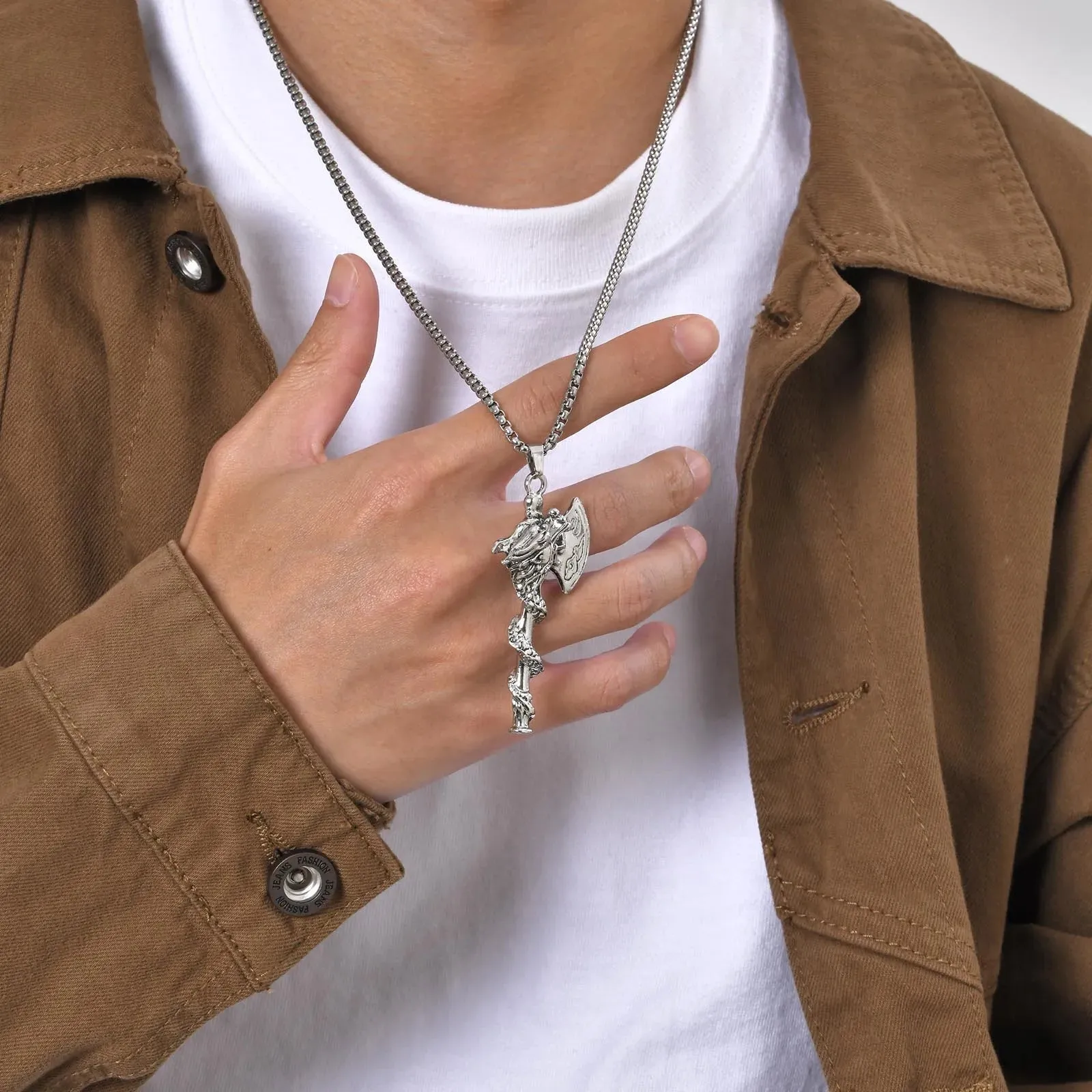 Axe Dragon Pendant Necklaces for Men Boys