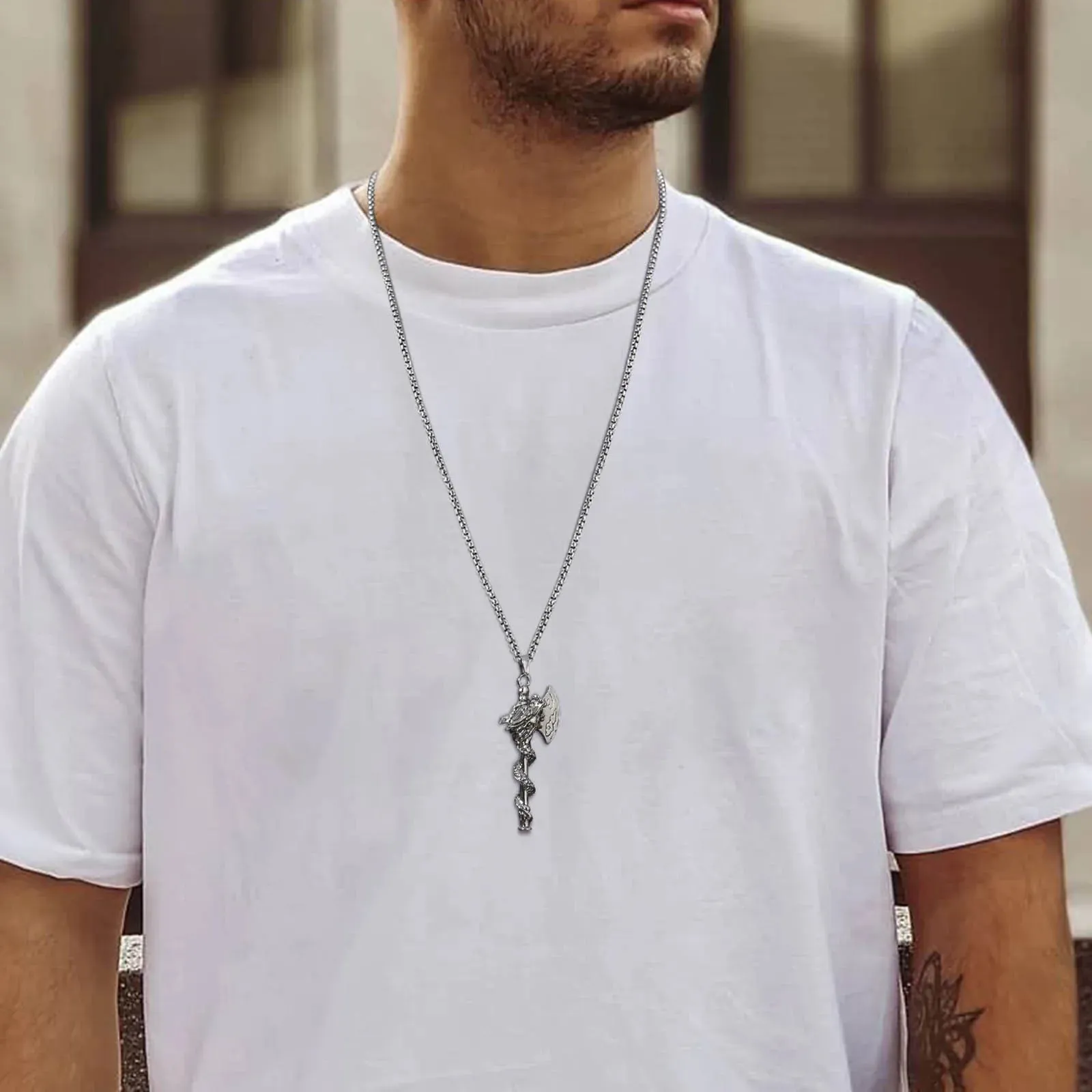 Axe Dragon Pendant Necklaces for Men Boys